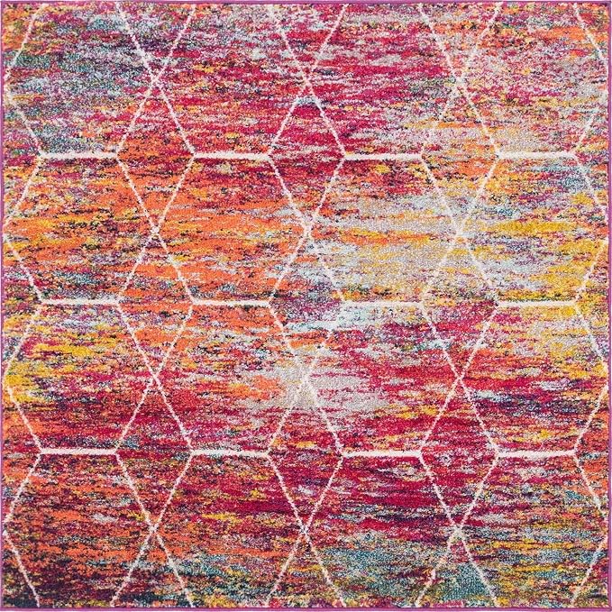 Unique Loom Trellis Frieze Collection Area Rug - Geometric (5' Square, Multi/ Ivory)