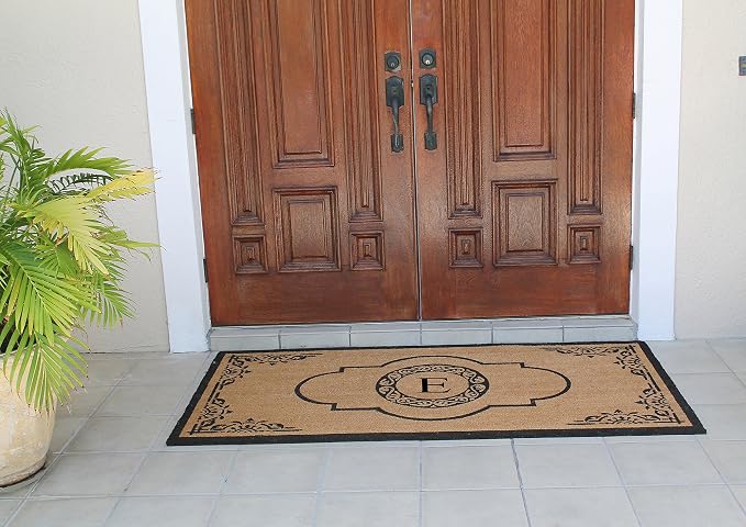A1 Home Collections First Impression Hand Crafted Abrilina Entry Coir Monogrammed Double Doormat, 72" L x 36" W, X-Large