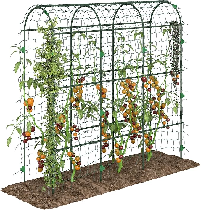 Outsunny Cucumber Trellis, 6' Tall Arch Trellis for Climbing Plants Outdoor, A-Frame, with Plastic Coated Steel Frame and Climbing Net, Support Vegetables, Peas, Fruit & Vines, Green