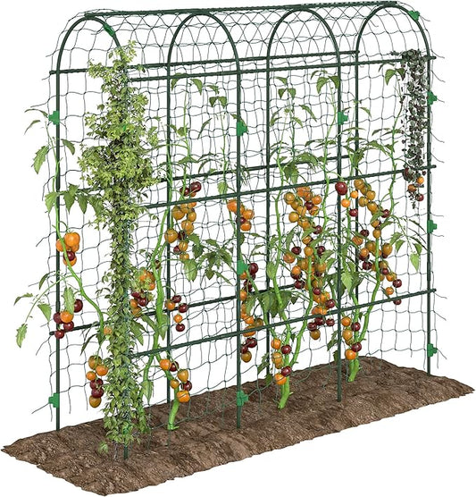 Outsunny Cucumber Trellis, 6' Tall Arch Trellis for Climbing Plants Outdoor, A-Frame, with Plastic Coated Steel Frame and Climbing Net, Support Vegetables, Peas, Fruit & Vines, Green
