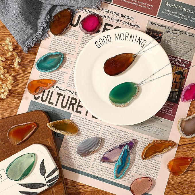 Nuenen 50 Pcs Polished Agate Slices Bulk Light Table Slices Crystals Healing Crystals Geode Stones Irregular Agate Pendants Gemstones for DIY Jewelry Making Home Decor(Large)