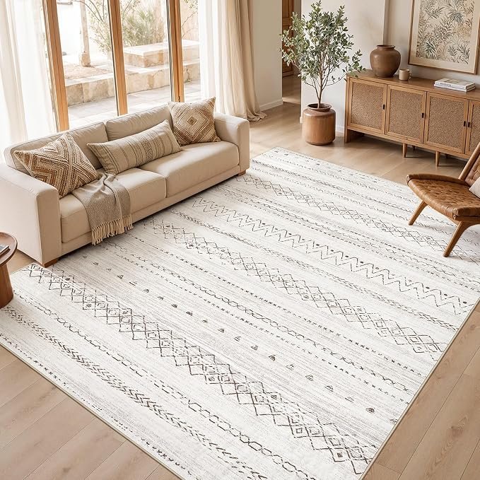 cotiled Boho 8x10 Area Rugs for Living Room: Large Moroccan Washable Rug | Solve Modern Neutral Trendy Home Decor - Stain Resistan Carpet for Bedroom Farmhouse Dining Room Browm