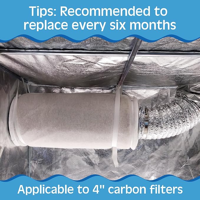 Tudomro 6 Pack Carbon Prefilter for 4 Inch Carbon Filter Replacement, Non Woven Fabrics Material and Electrostatic Fibers for Odor Control in Grow Tents Indoor Gardening Hydroponics Ventilate, White