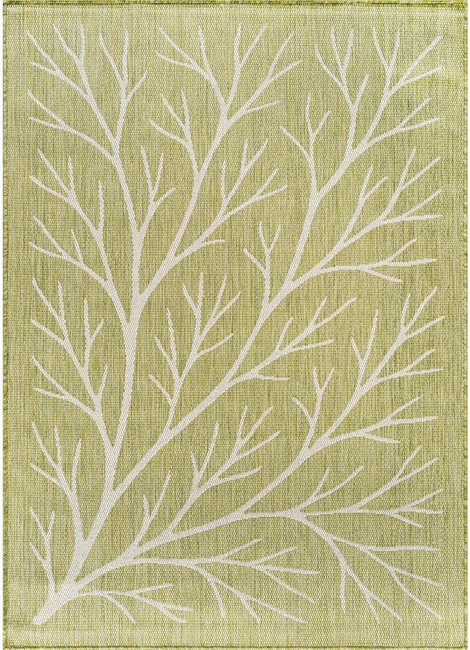 Washable Indoor Outdoor Rug 9x12 Modern Area Rugs Branch Pattern Non Shedding Waterproof Easy Clean Patio Deck Porch Living Room Bedroom Garden RV (9 X 12 Olive)