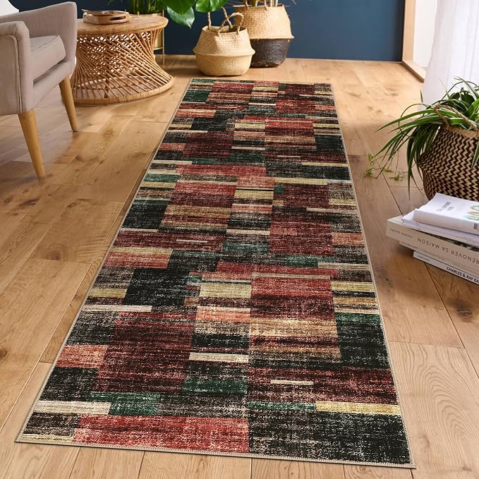 GarveeHome Washable Runner Rug for Hallway 2x6 Runner Non Slip Kitchen Rugs Modern Entryway Rug Farmhouse Soft Bathroom Rugs Stain Resistant Carpet for Laundry Bedroom 2 ft x6 ft Red