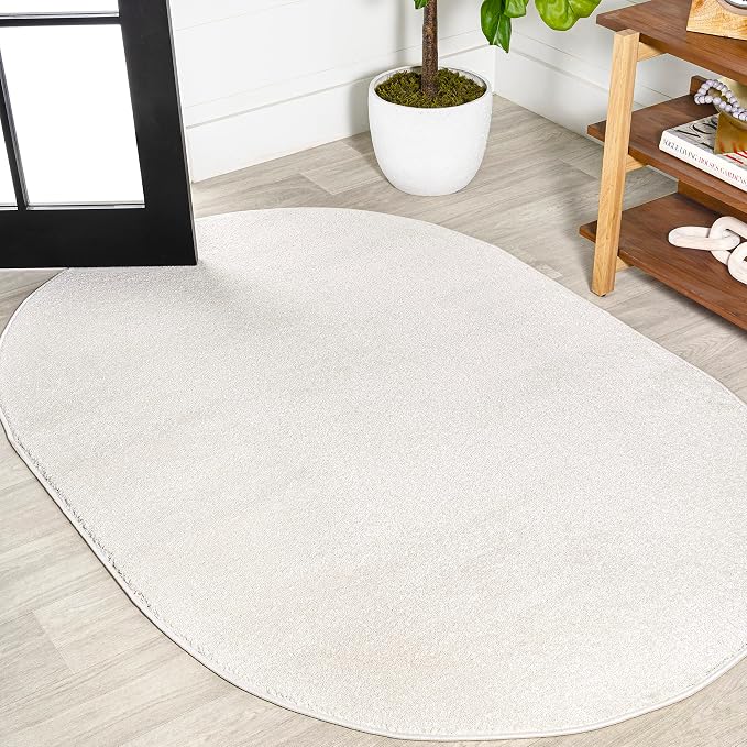JONATHAN Y Haze Solid Low-Pile Cream 6x9 Oval Indoor Area Rug, Coastal,Bohemian,Minimalist,Classic, Easy-Cleaning for Living Room,Bedroom,Kitchen,Pet Friendly,Non-Shedding (SEU100T-6OV)