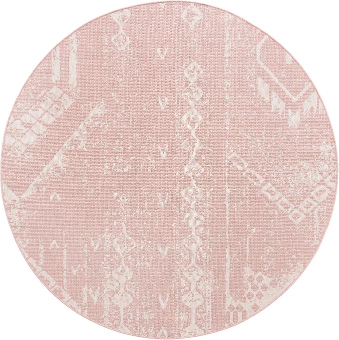 Unique Loom Outdoor Bohemian Collection Area Rug - Anthro (7' 10" Round, Pink/ Ivory)