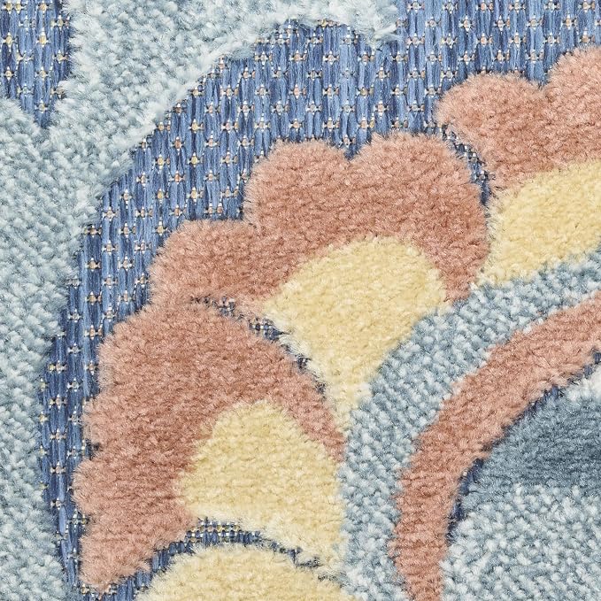 Nourison Home Aloha Blue Rose 2'8" x 4' Area Rug - Easy Clean, Non Shedding, Bed Room, Living Room, Dining Room, Kitchen (3' x 4')
