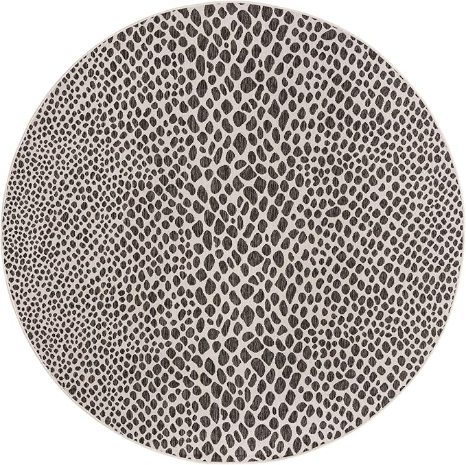 Unique Loom Outdoor Collection Area Rug - Cape Town (7' 10" Round, Black/ Ivory)