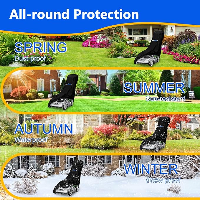 Push Lawn Mower Cover, Waterproof Tractor Cover, Heavy Duty 600D Oxford Fabric With Drawstring&Storage Bag UV Resistant Protector Covers Against Dust,Dirt,Wind for Lawn Mower 74×25×39”