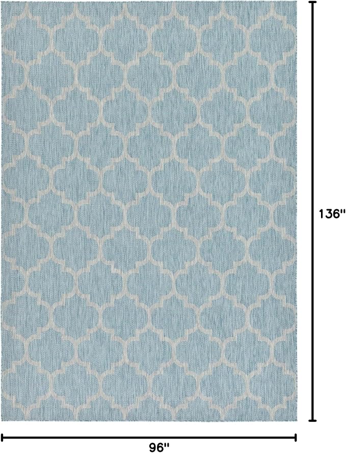 Unique Loom Outdoor Trellis Collection Area Rug (8' x 11' 4" Rectangle, Aquamarine/ Gray)
