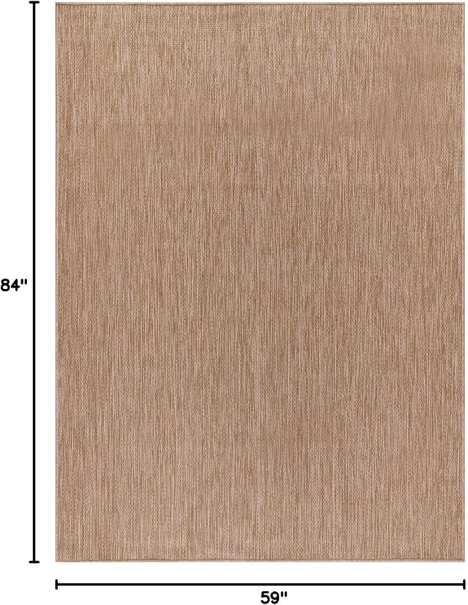 Beverly Rug Indoor Outdoor Rug 5x7, Washable Outside Carpet for Patio, Deck, Porch, Solid Modern Area Rug, Water Resistant, Jute Beige