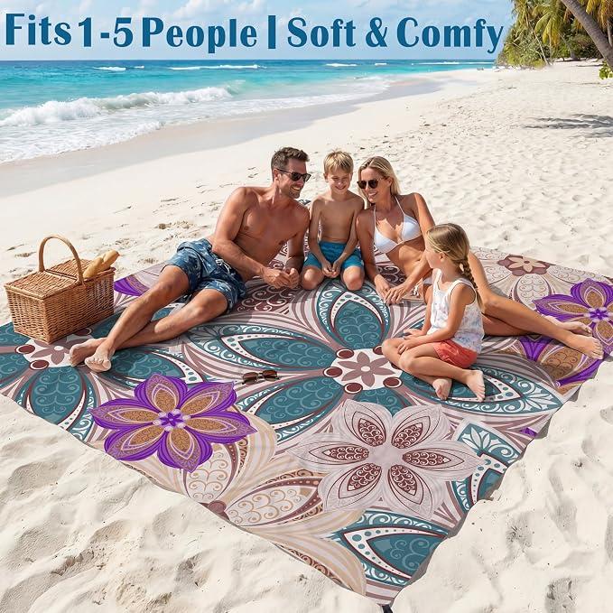 Famstar Beach Blanket Oversized Extra Large 78"X81"/10'X9',Waterproof Sandproof Beach Blanket 2-8 Adults Lightweight Durable for Travel Camping Hiking Picnic