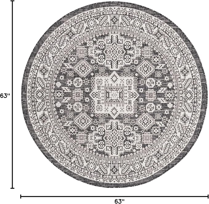 Unique Loom Outdoor Aztec Collection Area Rug - Chalca (5' 3" Round, Charcoal Gray/ Ivory)