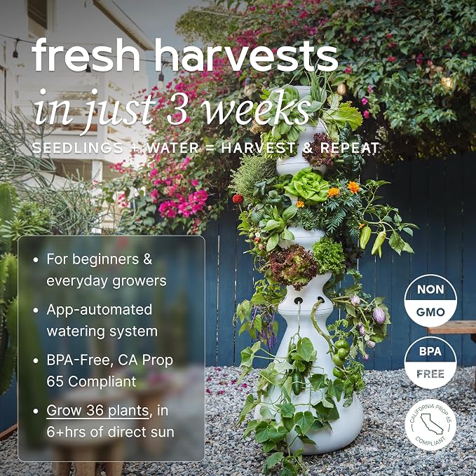 Farmstand Large Starter Kit Outdoor Garden Tower, 6 Ft Vertical Hydroponic System with 36 Seedling Credits, Self-Watering Indoor Vegetable Garden, Made in USA