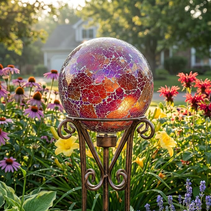 Sunnydaze 10" Mosaic Glass Gazing Ball for Garden, Globe for Outdoor Decor | Pearl Pink, Decorative Sphere Fits Most Stands, Garden Ball for Outside, Flower Bed, Backyard, or Indoor Display