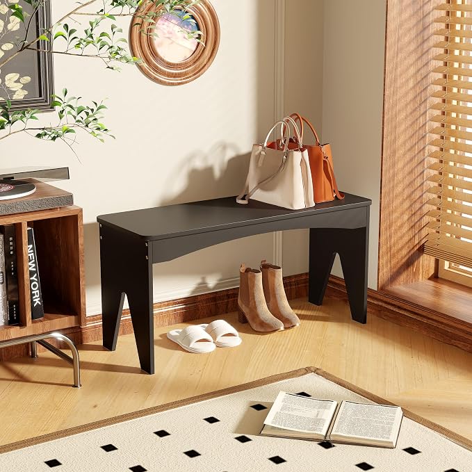 APRTAT Bamboo 35.4" Dining Room Bench, Long Indoor Shoe Bench Seat, Black | 450LBS Weight Capacity, 2-Person Seat, Rounded Safety Corners, Multi-Scene Use, Easy Assembly