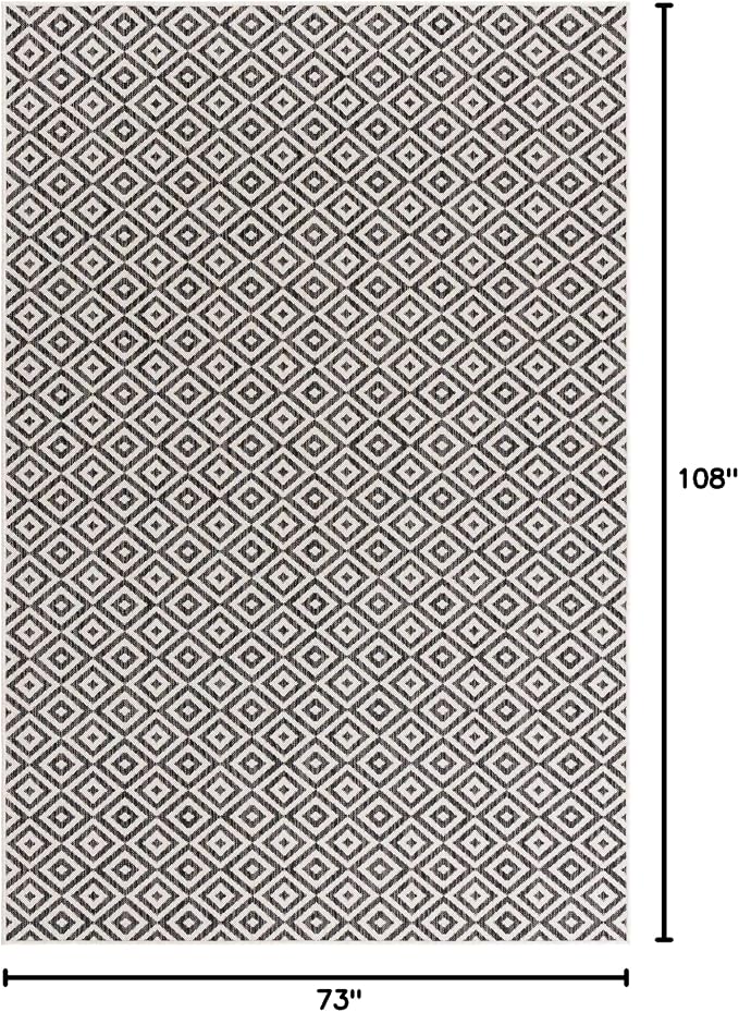 Unique Loom Outdoor Collection Area Rug - Costa Rica (6' 1" x 9' Rectangle, Charcoal Gray/ Ivory)