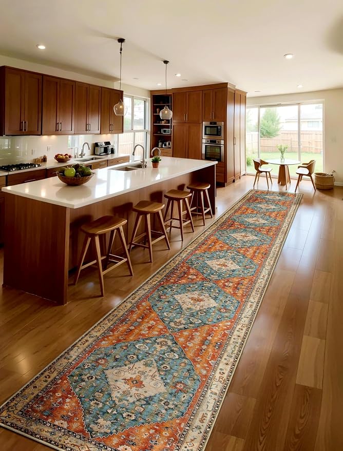 SERISSA 2'6"x18' Washable Non Slip Boho Runner Rug for Hallway | Ultra Soft Vintage Oriental Carpet Low-Pile Tribal Floor Carpet for Kitchen Bedroom Entryway Bathroom Laundry Room