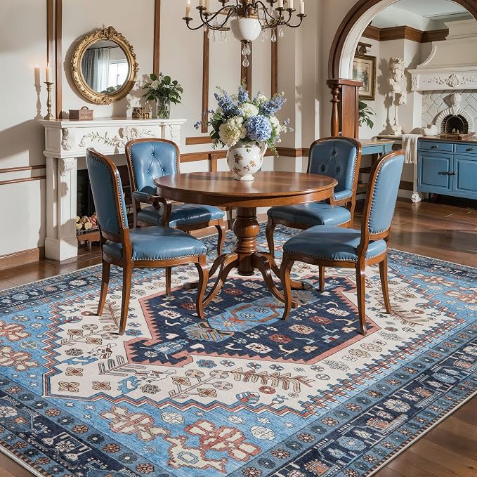 Ciicool 5x7 Area Rugs,Washable Large Boho Carpet for Living Room Bedroom | Oriental Low-Pile Soft Vintage Non-Slip Indoor Throw Carpet for Kitchen Bedside Dining Room Foyer Decor