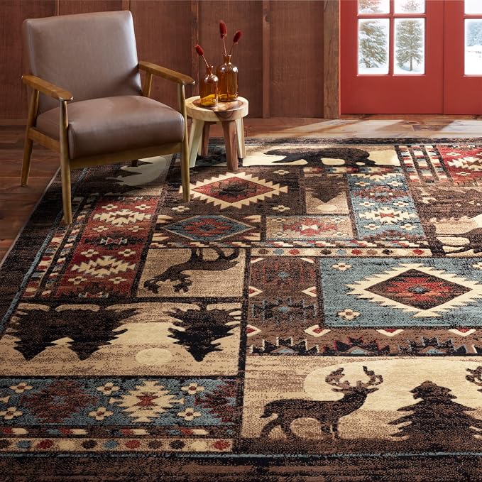 Home Dynamix Buffalo Bear Area Rug, 1'8"x2'7", Brown/Red, Rectangular