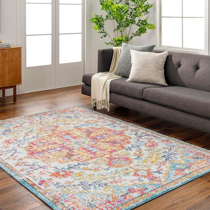 Livabliss Odelia Vintage Bohemian Area Rug,9' x 12'6",Orange/Aqua