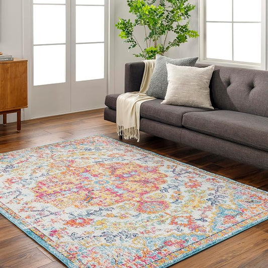Livabliss Odelia Vintage Bohemian Area Rug,9' x 12'6",Orange/Aqua