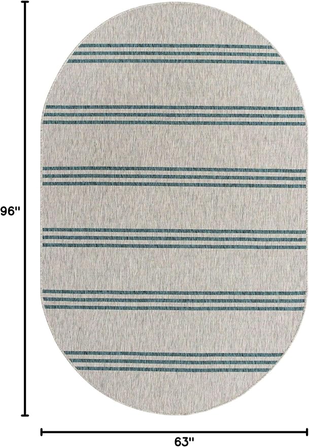 Unique Loom Jill Zarin Outdoor Collection Area Rug - Anguilla (5' 3" x 8' Oval, Light Gray/ Teal)