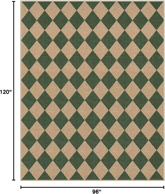 Lahome Colette Checkered Washable Rugs 8x10, Easy Jute Rug for Living Room Patio, Farmhouse Neutral Indoor Outdoor Carpet Non Slip Non Shedding Floor Carpet for Office Deck Backyard