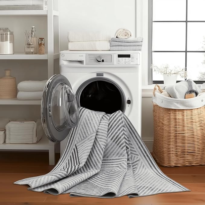 Machine Washable Area Rug - Living Room Bedroom Bathroom Kitchen Entryway Office - Padded Low Pile Stain Resistant Premium - Modern Geometric Contemporary - Miles - Gray 4' x 6'