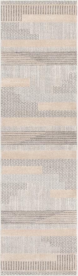 Well Woven Harlow Collection Briar Beige - Modern Tribal Minimalist Geometric 3x10 Runner Rug - Ideal for Hallway & Bedroom - Durable, Stain Resistant & Easy to Clean