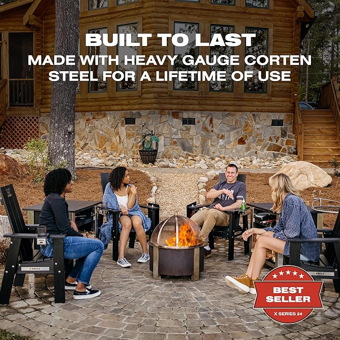 Breeo Smokeless Fire Pit (X Series 24, Corten Steel) | 27.5 inch Smokeless Firepit for Outside | 62 Pounds | Ideal for Families Compatible with Wide Range of Breeo Accessories