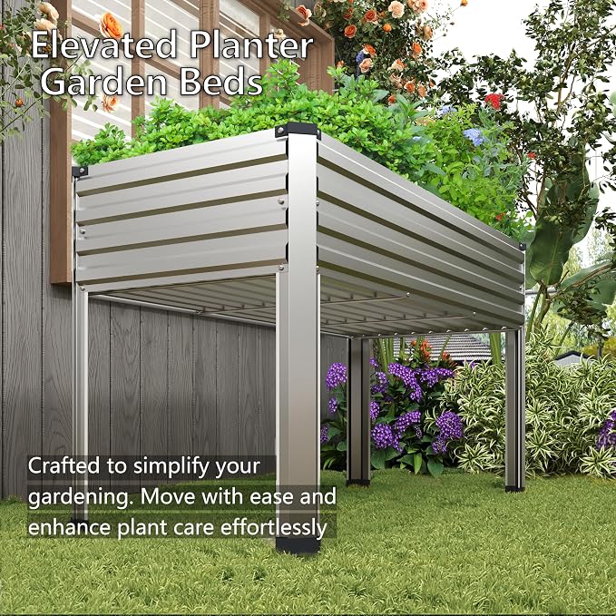 DIIYIV Galvanized Raised Garden Bed with Legs,48×24×30in Elevated Planter Box for Backyard,Outdoor Garden, Patio, Balcony, 350lb Capacity,Silver