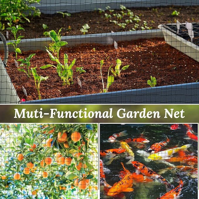 Woanger 3 Pack Deer Fence Netting Bird Netting Garden Net with 150 Pcs Cable Ties for Bird Protect Plants, Vegetables Against Birds Fruit Trees Deer Squirrel Rabbit and Other Animals (Black,7x100 ft)