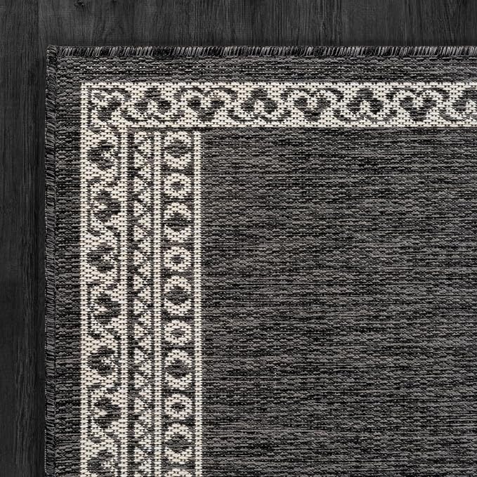 Washable Outdoor Rug 8x10 Modern Area Rugs Outdoor Carpets Bordered Pattern Non Shedding Waterproof Easy Clean Patio Deck Porch Living Room Bedroom Garden RV (8 X 10 Dark Gray)