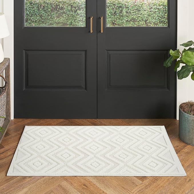 Nourison Home Versatile Ivory White 2' x 4' Area Rug - Easy Clean, Non Shedding, Bed Room, Living Room, Dining Room, Kitchen (2' x 4')