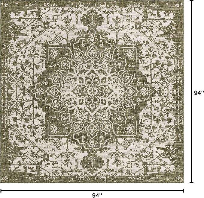 Unique Loom Outdoor Collection Area Rug - Dubai (7' 10" Square, Green/ Ivory)