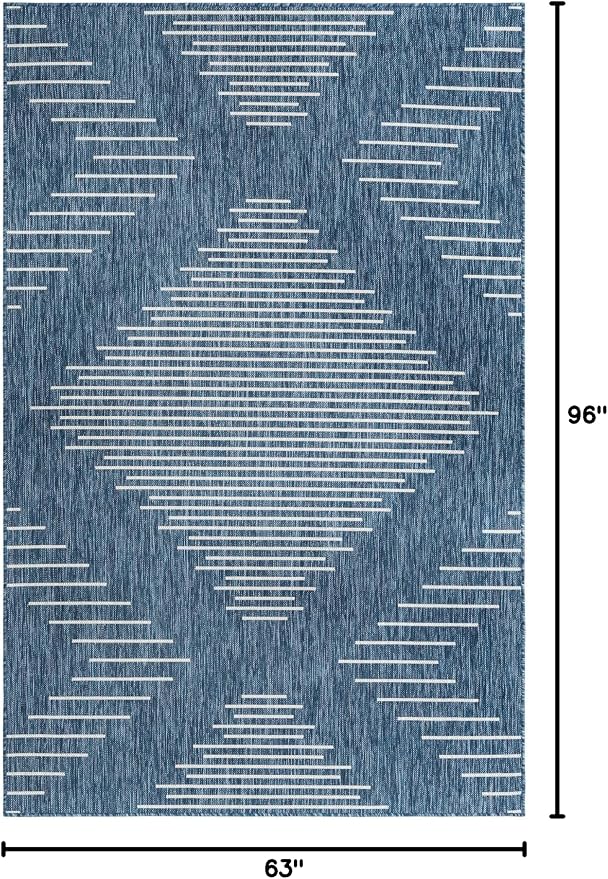 Unique Loom Outdoor Modern Collection Area Rug - Tambor (5' 3" x 8' Rectangle, Blue/ Ivory)