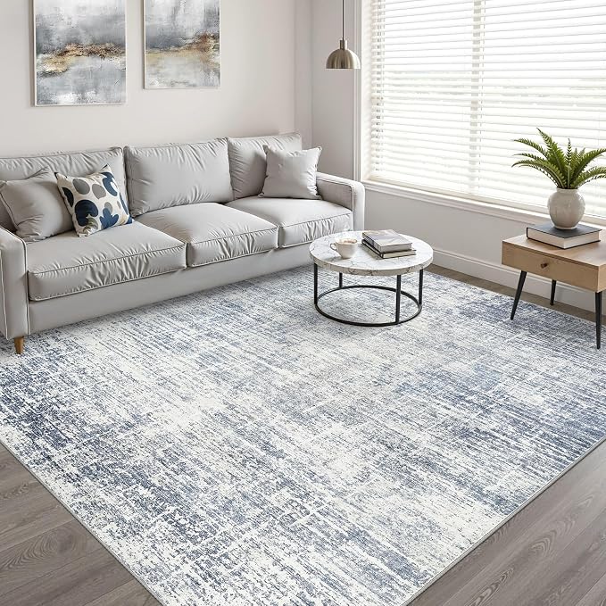 LOONGRUG 12x15 Area Rug Large Neutral Modern Rug for Living Room Blue | Abstract Soft Stain Resistant Indoor Non-Slip Carpet for Bedroom Nursery Kids Office Playroom Dining Room