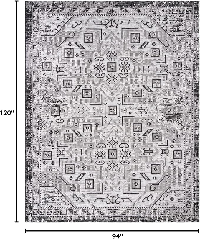 Unique Loom Outdoor Aztec Collection Area Rug - Coba (7' 10" x 10' Rectangle Charcoal Gray/Ivory)