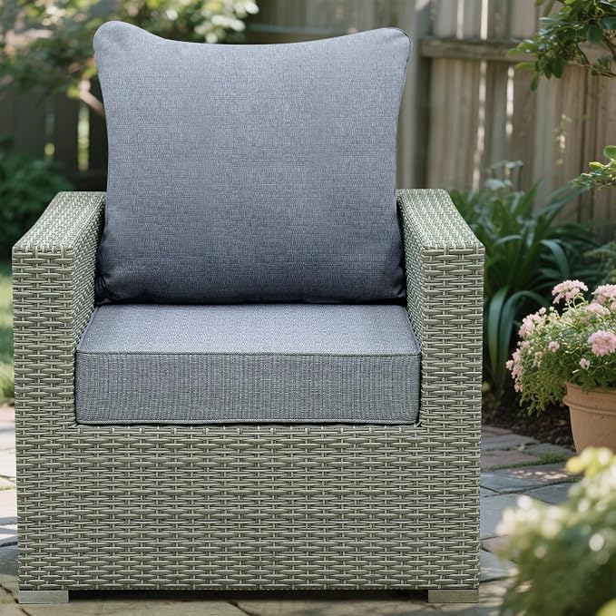 Deep Seat Patio Cushions Set 24 x 24 Inch,Olefin Fabric Outdoor Seat Cushion,Patio Furniture Cushions with Removable Cover,Rain-Proof and Fade Resistant Deep Seat Bottom & Back Cushion,1set