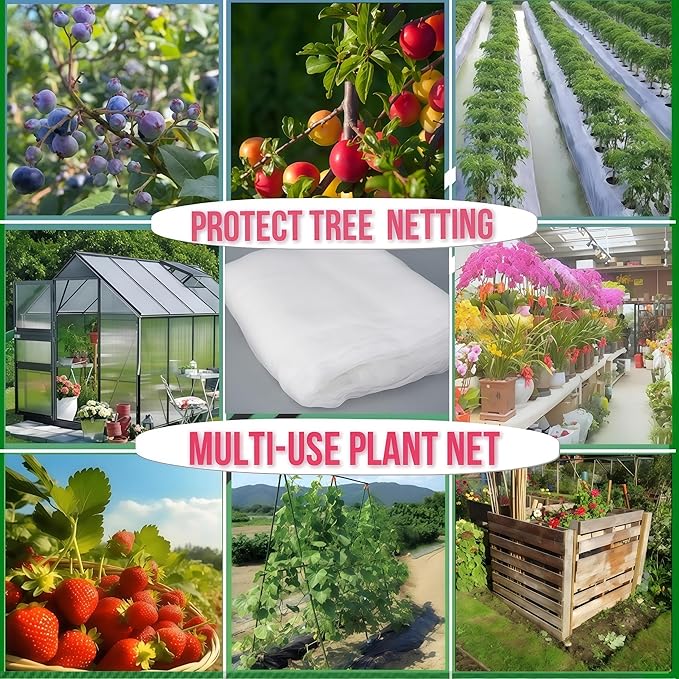 Extra Large 1pack, 13.2×13.2Ft Fruit Tree Netting with Drawstring & Zipper - Reusable Plant Protection Bag, Heavy Duty PE Mesh Cover for Blueberry Bushes - Blocks Birds/Deer/Squirrels