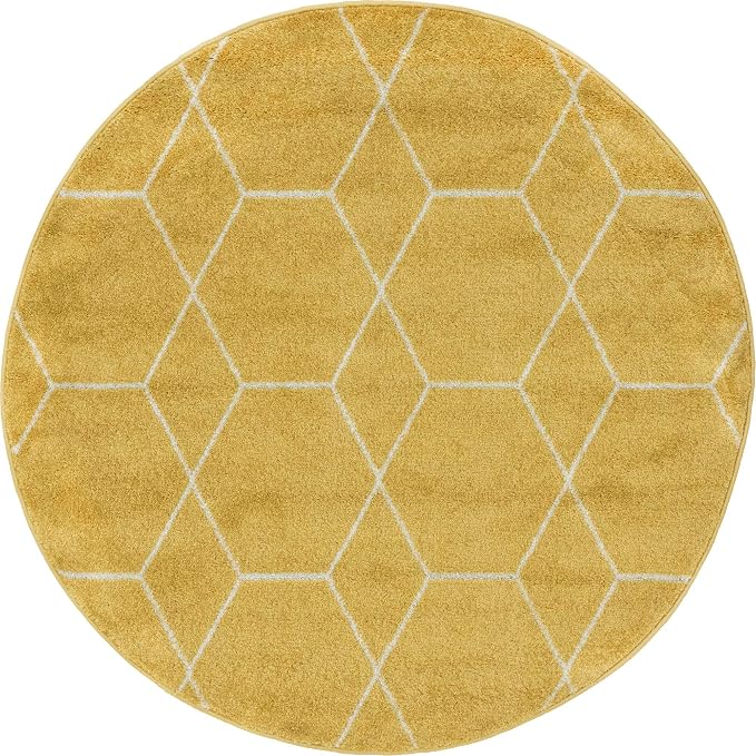 Unique Loom Trellis Frieze Collection Area Rug - Geometric (4' 1" Round Yellow/Ivory)