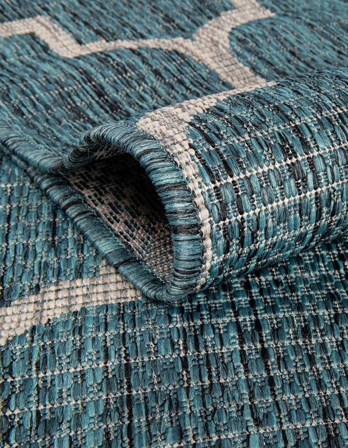 Unique Loom Outdoor Trellis Collection Area Rug (6' 1" Square Teal/Gray)