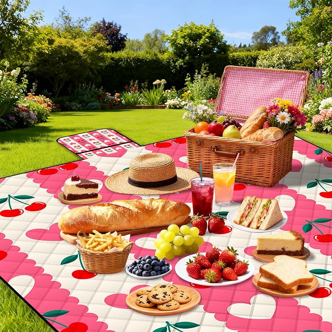 Poedist Extra Large Picnic Blanket Waterproof,80"x 80"Foldable Machine Washable Beach Blanket,Outdoor Blanket for 6-8 Adults,Suitable for Indoor Crawling,Park Beach,Camping,Hiking,Family Travel(Pink