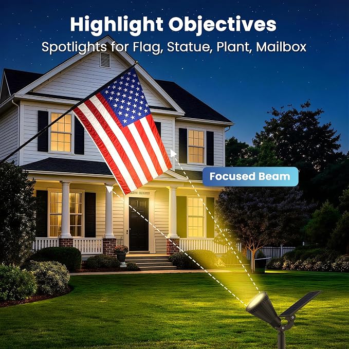 JEJOT 2 Pack Solar Lights Outdoor Waterproof,Warm White Light,2 Lighting Modes,Solar Powered Spotlights for Yard Garden Solar Spot Lights for Flag Landscape Auto On/Off