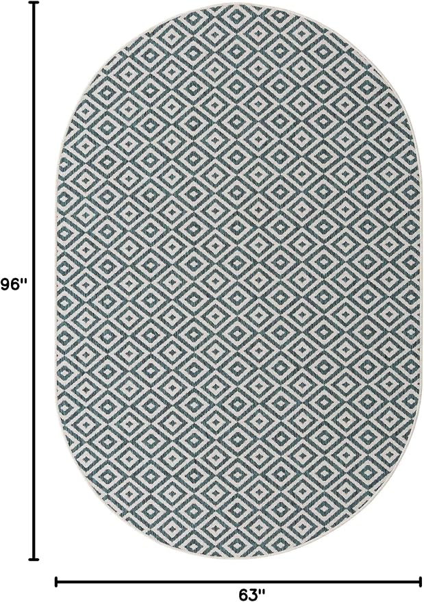 Unique Loom Jill Zarin Outdoor Collection Area Rug - Costa Rica (5' 3' x 8' Oval, Teal/ Ivory)