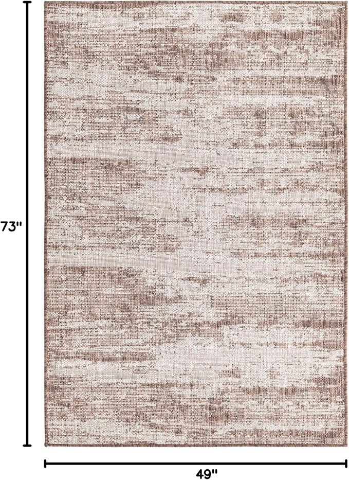 Unique Loom Outdoor Modern Collection Area Rug - Cartago (4' 1" x 6' 1" Rectangle, Brown/ Ivory)