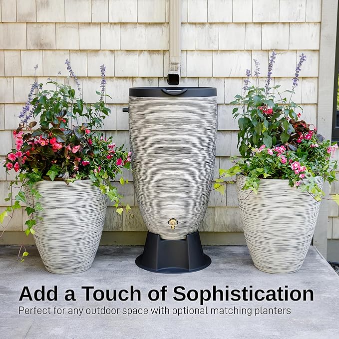 RTS Home Accents 50-Gallon Newport Rain Barrel with Stand and Removable Lid, Slate Color