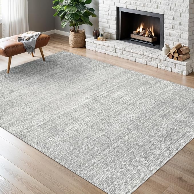 Valenrug 4x6 Area Rug for Entryway, Non Slip Washable Bedroom Rug, Grey | Soft Low Pile, Thin & Lighweight Carpet, Folable Stain Resistant Modern Indoor Floor Mat for Living Room,Hallway, Home Decor